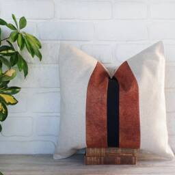 Color Block Linen Pillow Cover Terracotta & Black Stripe - thumbnail 2
