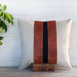 Color Block Linen Pillow Cover Terracotta & Black Stripe - thumbnail 3