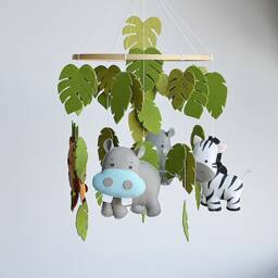 Safari Mobile, Animals Toys Monkey, Hippopotamus, Zebra, Rhinoceros, Baby Mobile Animals, Crib Nursery Newborn Gift - thumbnail 3