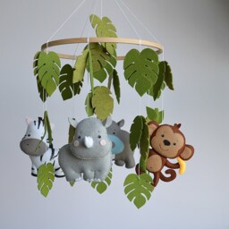 Safari Mobile, Animals Toys Monkey, Hippopotamus, Zebra, Rhinoceros, Baby Mobile Animals, Crib Nursery Newborn Gift - thumbnail 4