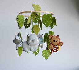 Safari Mobile, Animals Toys Monkey, Hippopotamus, Zebra, Rhinoceros, Baby Mobile Animals, Crib Nursery Newborn Gift - thumbnail 1