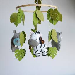 Safari Mobile, Animals Toys Monkey, Hippopotamus, Zebra, Rhinoceros, Baby Mobile Animals, Crib Nursery Newborn Gift - thumbnail 2