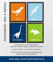 Dinosaur Nursery Decor Prints Jurassic Kids Room Art - Set Of 4 - thumbnail 1