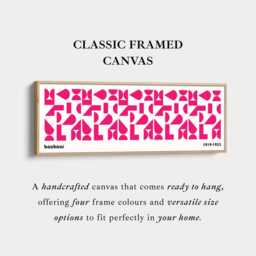 Pink White Bauhaus Art Horizontal Geometric Wall Art Framed Canvas Retro Style Long Wide For Living Room Or Bedroom - thumbnail 3