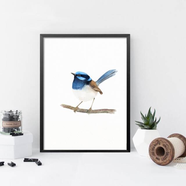 Superb Fairy Wren Watercolor Art Print, Bird Illustration - image 1