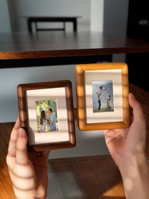 Mini Wooden Photo Frame, Family Walnut Portraits Custom Picture Frame Anniversary Gift, Printing - image 1
