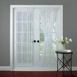 Front Door Curtain, Sheer Door Curtain, French Curtains, Herringbone Pattern, White Sidelight Privacy Curtain - thumbnail 1