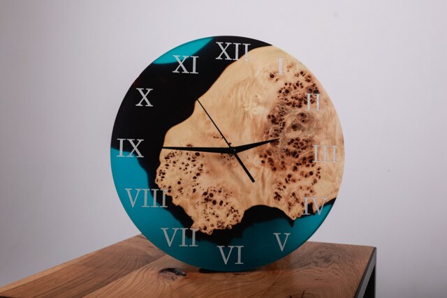 Handcrafted Blue Poplar Live Edge Wall Clock With Resin - image 1