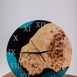 Handcrafted Blue Poplar Live Edge Wall Clock With Resin - thumbnail 2
