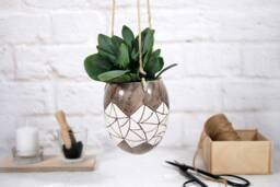 Hand-Carved Hanging Ceramic Planter Succulent & Air Plant Pot - thumbnail 1