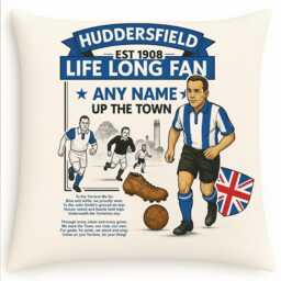 Personalised Retro Huddersfield Town Fan Cushion. With Any Name. Football Fan Cushion Personalised Gift - thumbnail 2