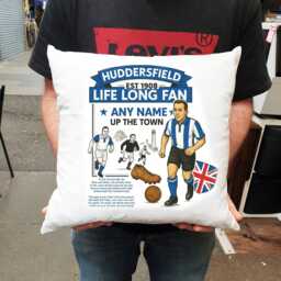 Personalised Retro Huddersfield Town Fan Cushion. With Any Name. Football Fan Cushion Personalised Gift - thumbnail 1