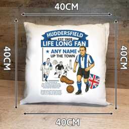 Personalised Retro Huddersfield Town Fan Cushion. With Any Name. Football Fan Cushion Personalised Gift - thumbnail 3