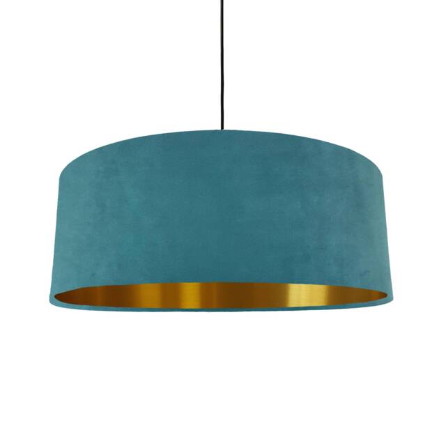 Extra Large Teal Blue Velvet Lampshade With Gold Lining - image 1