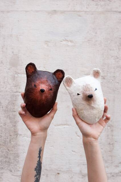 Brown Or White Bear, Paper-Mache Animal Head Wall Hanging Decor - image 1