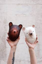 Brown Or White Bear, Paper-Mache Animal Head Wall Hanging Decor - thumbnail 1