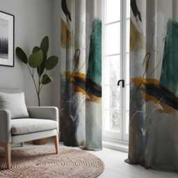 Abstract Art Curtains, Geometric Modern Drapes in Teal & Mustard, Minimalist Artistic Window Treatments, Custom Sizes Available - thumbnail 3