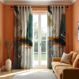 Abstract Art Curtains, Geometric Modern Drapes in Teal & Mustard, Minimalist Artistic Window Treatments, Custom Sizes Available
