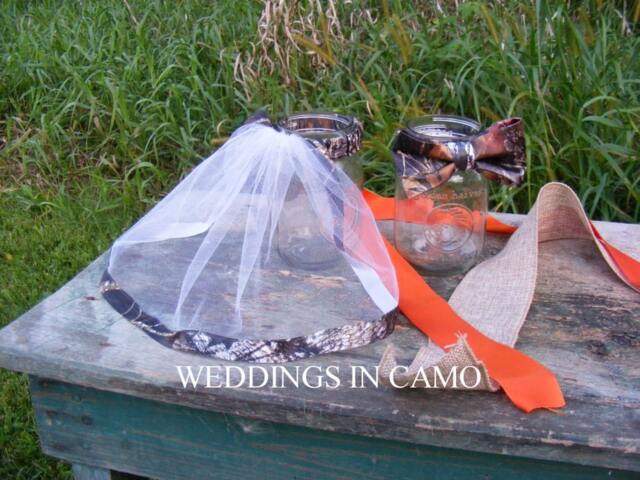 Camo Decorations For Reception Mason Jar Accents Veil & Bow Tie - image 1