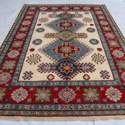 5x7 Ft Hand Knotted Afghan Kazak Area Rug, Luxury Brand New Rug, Medallion Geometric Rug For Livingroom - thumbnail 2