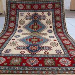 5x7 Ft Hand Knotted Afghan Kazak Area Rug, Luxury Brand New Rug, Medallion Geometric Rug For Livingroom - thumbnail 4