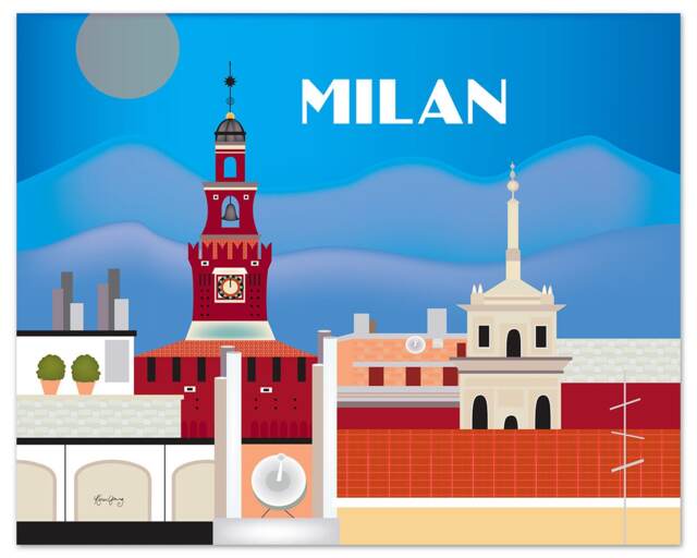 Milan Skyline Print, Wall Art, Italian Poster Canvas, Italy Travel Retro Loose Petals - Style E8-O-Milan - image 1