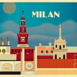 Milan Skyline Print, Wall Art, Italian Poster Canvas, Italy Travel Retro Loose Petals - Style E8-O-Milan - thumbnail 2