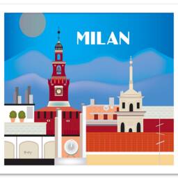 Milan Skyline Print, Wall Art, Italian Poster Canvas, Italy Travel Retro Loose Petals - Style E8-O-Milan - thumbnail 3