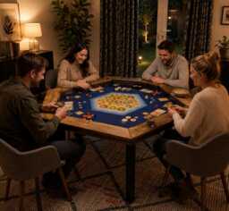 Handmade Hexagon Gaming Table - Solid Wood Dining With Removable Panels - thumbnail 1