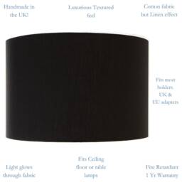 Contemporary Black Lampshade Handmade in UK Linen Effect Cotton Drum For Table Floor Ceiling Pendant Light Fabric Lamp Shade - thumbnail 2
