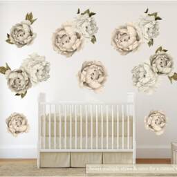 Peony Flower Wall Decal - Sticker Removable Peel & Stick Watercolor Fabric Nursery Decor - thumbnail 3
