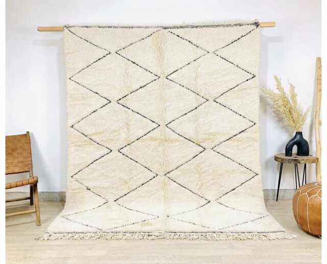 Moroccan Ivory Berber Rug, Handwoven Wool Shag Rug With Diamond Lattice, Authentic Beni Ourain Style Carpet, Large 9x12 Area - image 1