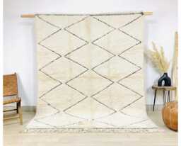Moroccan Ivory Berber Rug, Handwoven Wool Shag Rug With Diamond Lattice, Authentic Beni Ourain Style Carpet, Large 9x12 Area
