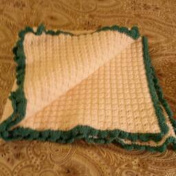 Crochet White With Green Trim Baby Blanket Set, Blanket, Shower, House Warming, Gifts For Her, Him. Ready To Ship - thumbnail 3
