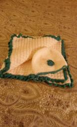 Crochet White With Green Trim Baby Blanket Set, Blanket, Shower, House Warming, Gifts For Her, Him. Ready To Ship