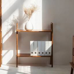 Wooden Ladder Bookshelf Walnut Bookshelves, Mid-Century Modern Customizable Storage - thumbnail 2