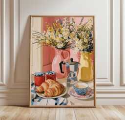 Croissant Breakfast Poster, French Caf?? Print, Kitchen Wall Art - thumbnail 1