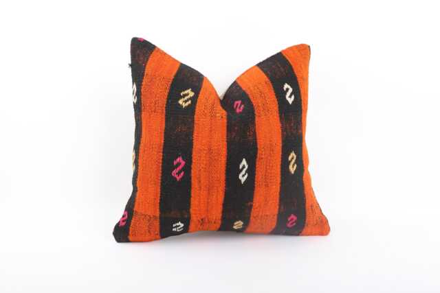 Vintage Turkish Kilim Pillow Cover Handwoven Wool Throw - 16x16 - image 1