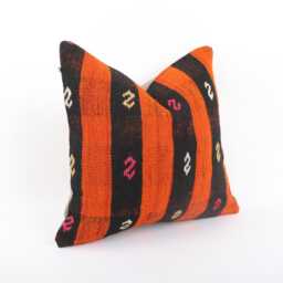 Vintage Turkish Kilim Pillow Cover Handwoven Wool Throw - 16x16 - thumbnail 3