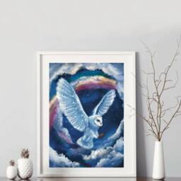 Set Of 2 Art Prints - Owl Hare Art Blue Dreamy Print Rainbow Fantasy Poster Wall Nursery Home Decor - thumbnail 3