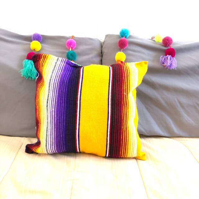 Serape Pillow Cover, Mexican Embroidered Fabric, Bohemian Decor - image 1