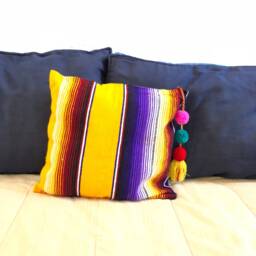 Serape Pillow Cover, Mexican Embroidered Fabric, Bohemian Decor - thumbnail 3