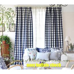 Window Curtain Panel/Window Valance/Cafe Curtain/Bathroom Shower Curtain/Bedroom Drape/Children Playroom-Buffalo Check Navy, 6 Color, Freegift - thumbnail 2