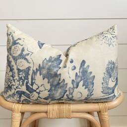 Juniper -- Indigo & Cream Pillow Cover Navy Floral Throw Navy Pillow Euro Sham Lumbar - thumbnail 3