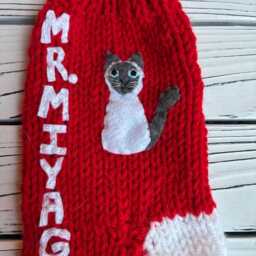 Siamese Cat Christmas Stocking, Handmade Pet Appliqued Stocking - thumbnail 4