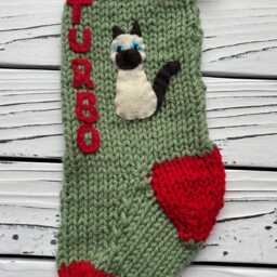 Siamese Cat Christmas Stocking, Handmade Pet Appliqued Stocking - thumbnail 3