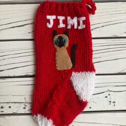 Siamese Cat Christmas Stocking, Handmade Pet Appliqued Stocking - thumbnail 2