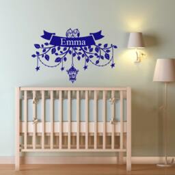 Sweet Owl Personalized Baby Name Banner Vinyl Wall Decal - thumbnail 2