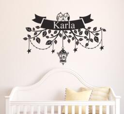 Sweet Owl Personalized Baby Name Banner Vinyl Wall Decal - thumbnail 1