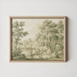 Woodland Lake Poster, Green Nature Print, Botanical Wall Art, Paper - thumbnail 4